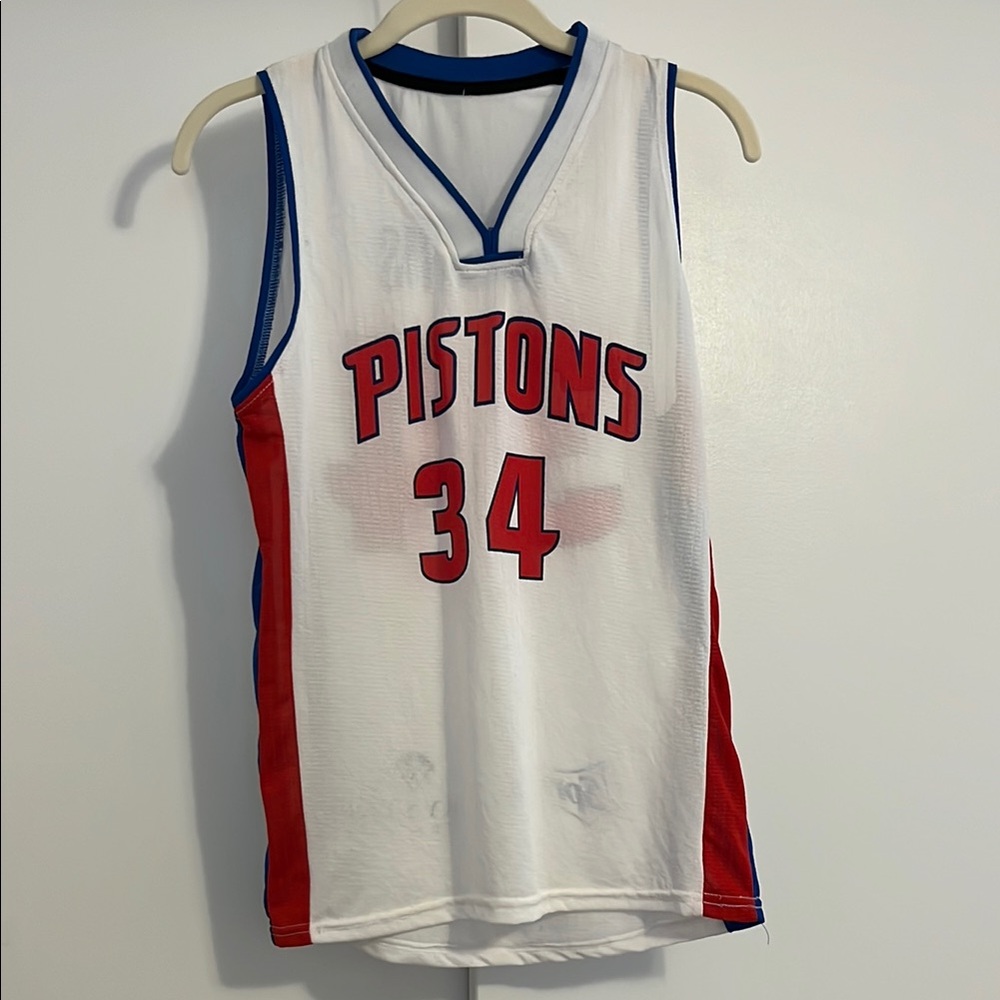 Pistons White and Red Basketball Jersey